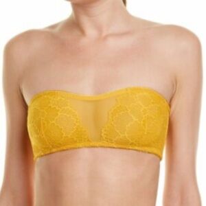 Free People Yellow Lace Malinda Mandeau Strapless Bandeau Bra M